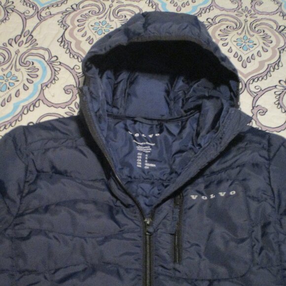 Volvo Puffer Lightweight Quilted Hooded Logo Jacket Black Size S - Picture 3 of 6